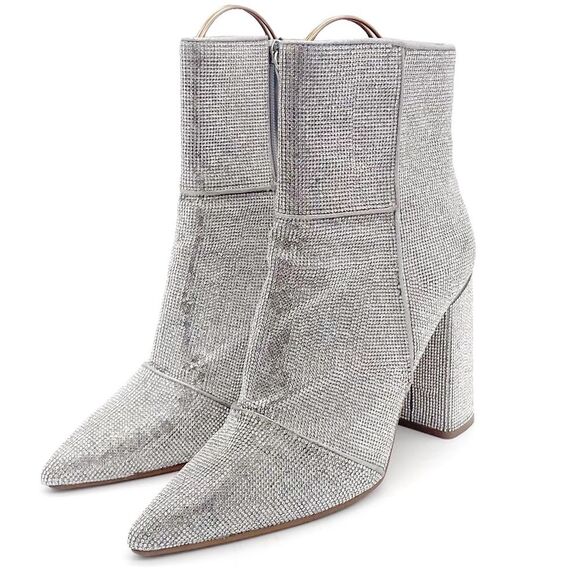 Steve Madden Noticed Rhinestone Boots Pointed Toe Block Heel Bling Boot Size 9.5 - Picture 9 of 16